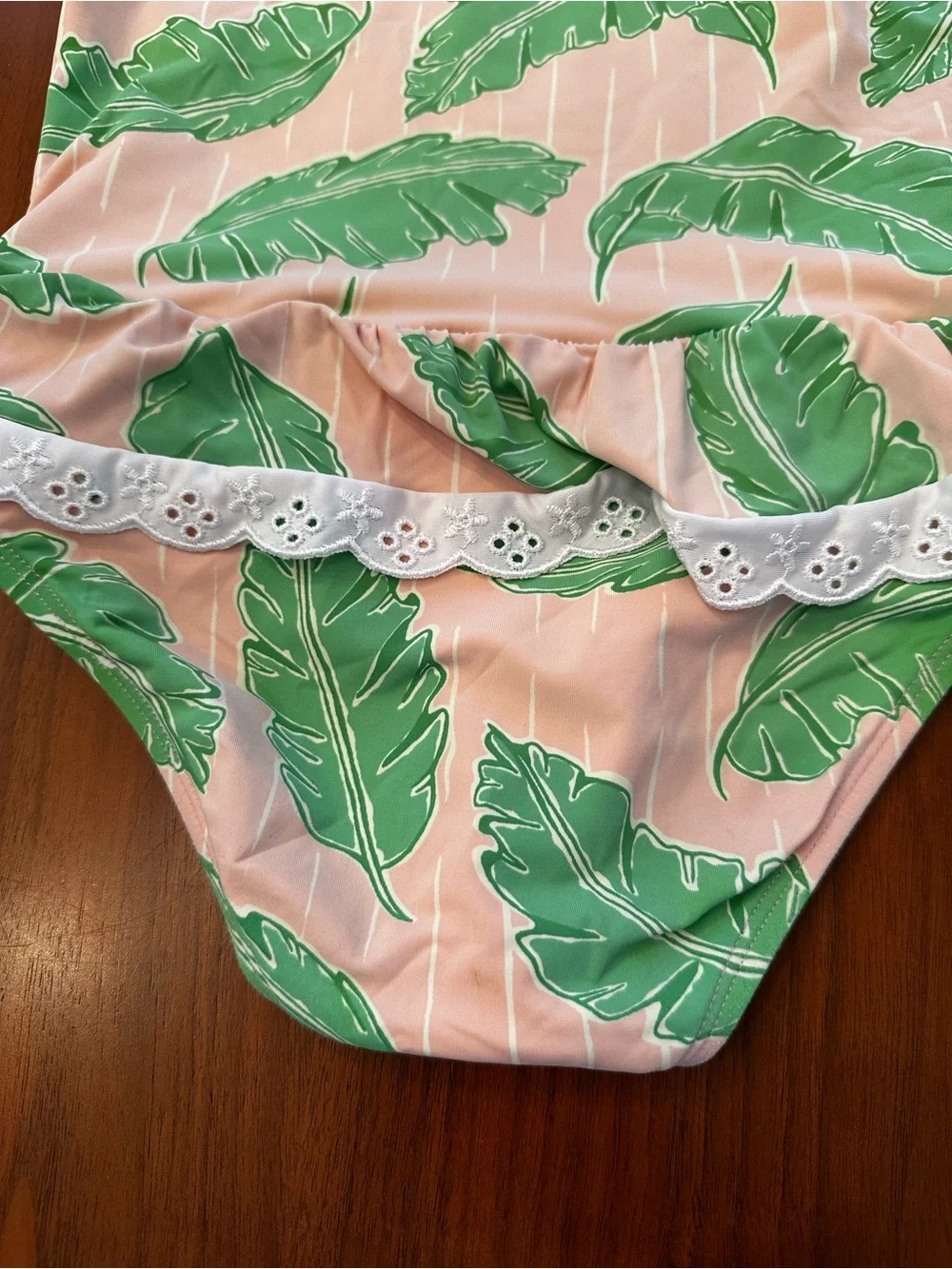 TBBC Girls Pink Tropical Leaf Ruffle One-Piece Swimsuit size 5